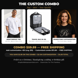 The Travel Set: 400 GSM T-Shirt + Expandable Travel Bag 26–32L — Gift Set for Travelers, Christmas , Birthdays & Weddings